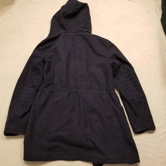 Levi's Women Navy Hooded Jacket Cotton Medium Sherpa Interior Parka Coat Anorak - Picture 3 of 10